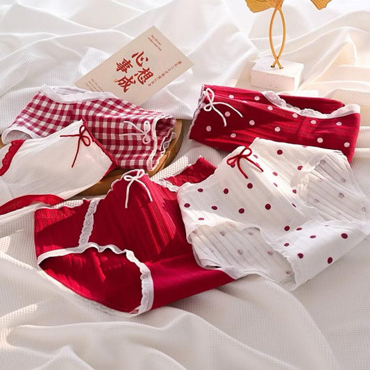 Pack of 5 Pure Cotton Seamless Girls’ Briefs – Color Block, Polka Dot & Checkered Cute Stretchy Underwear for Girls & Women – 0139