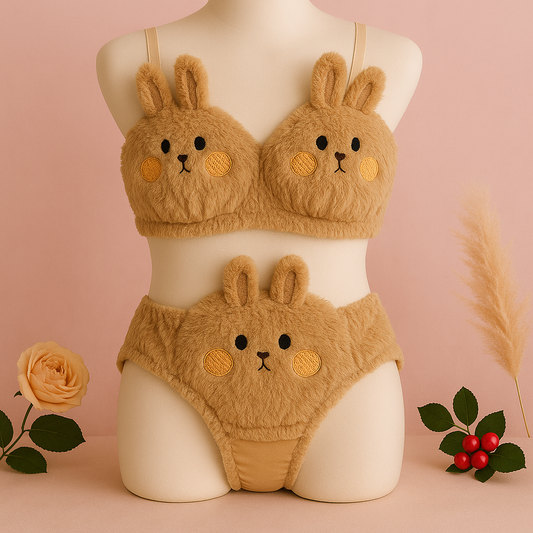 Shezaib Undergarments New High Quality Sexy Cute Anime Soft Plush Design bra underwear Japanese cartoon rabbit underwear Bra & Panty Set 582