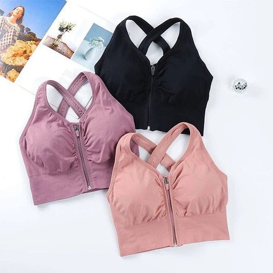 Shezaib Front Zipper Sports Bra – Criss-Cross Back Support, Padded Comfort 288