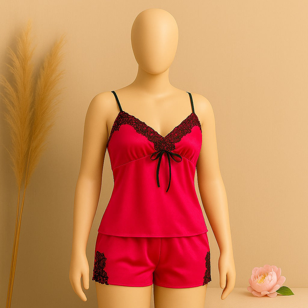 Shezaib 2 pcs silk Charming Style Short Non Padded Inner and Short Nighty 4028