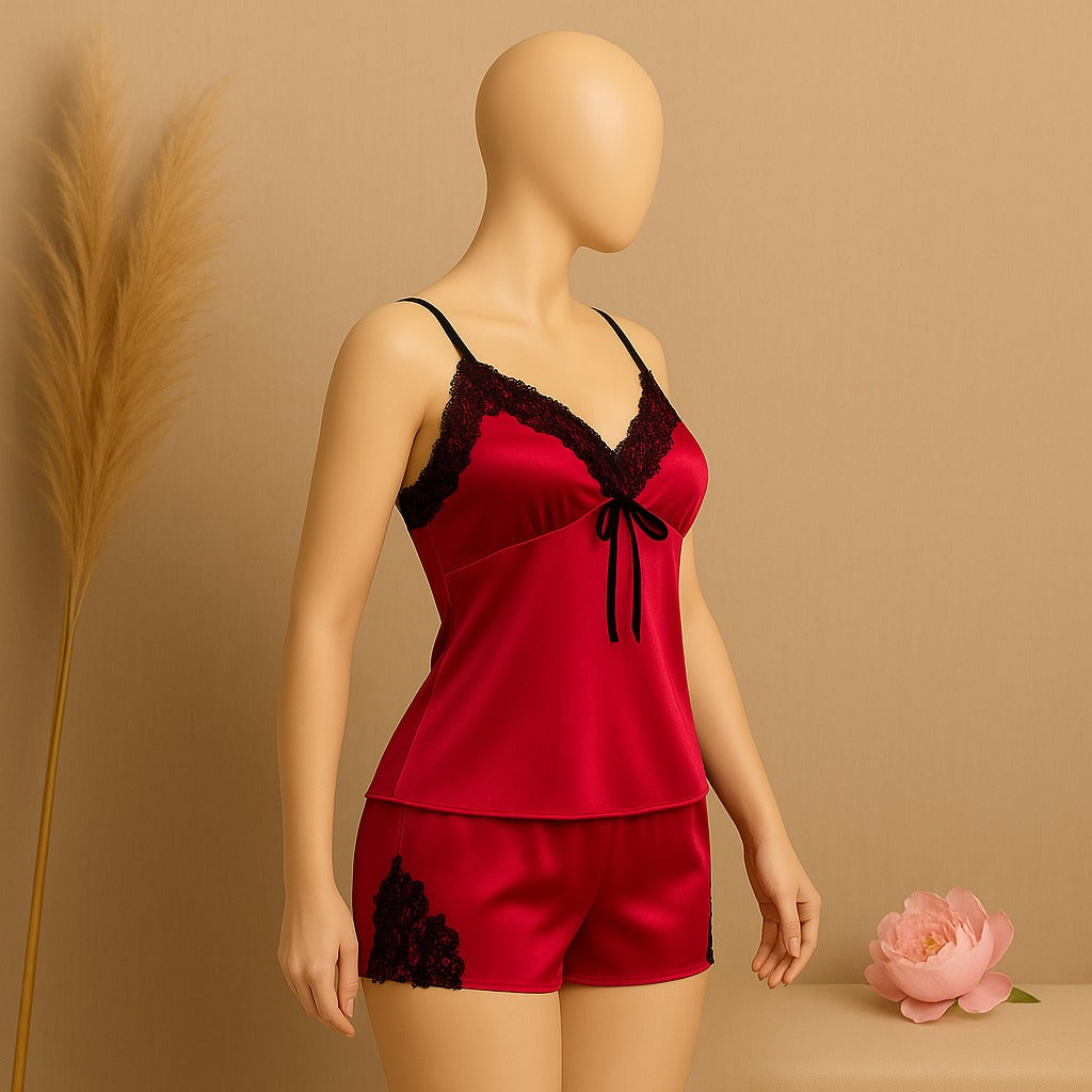 Shezaib 2 pcs silk Charming Style Short Non Padded Inner and Short Nighty 4028