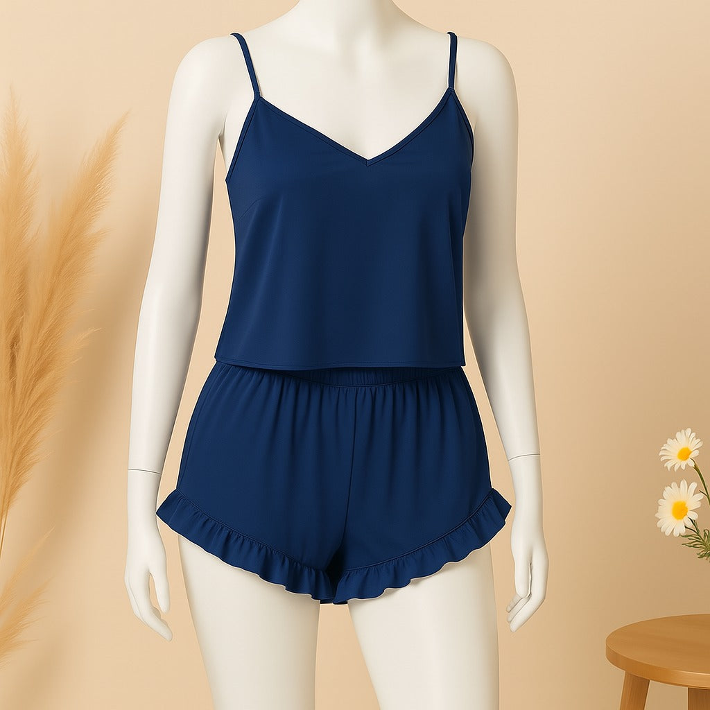 Shezaib 2 pcs silk Cami Sets Charming Style Short Non Padded Inner and Short Nighty 2409
