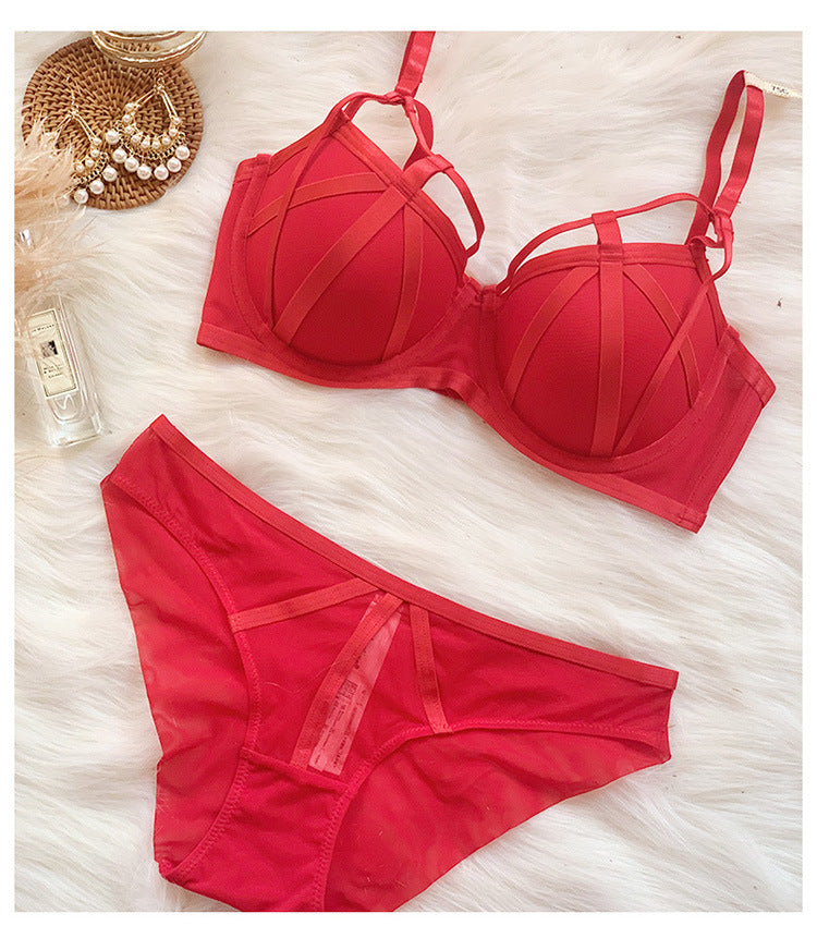 Shezaib Stylish Sexy Front Cross Strips Padded Wired Bra & Panty Set 0001