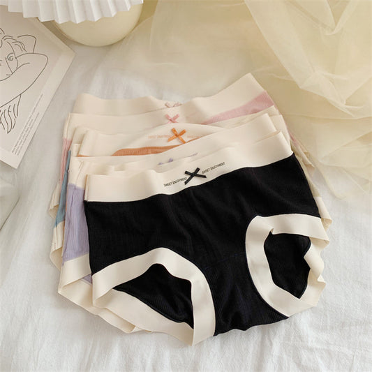 Pack of 4 Soft Ribbed High-Waist Cotton Panties for Women – Seamless Edges, Contrast Lace Trim & Cute Bow Detail – CS18