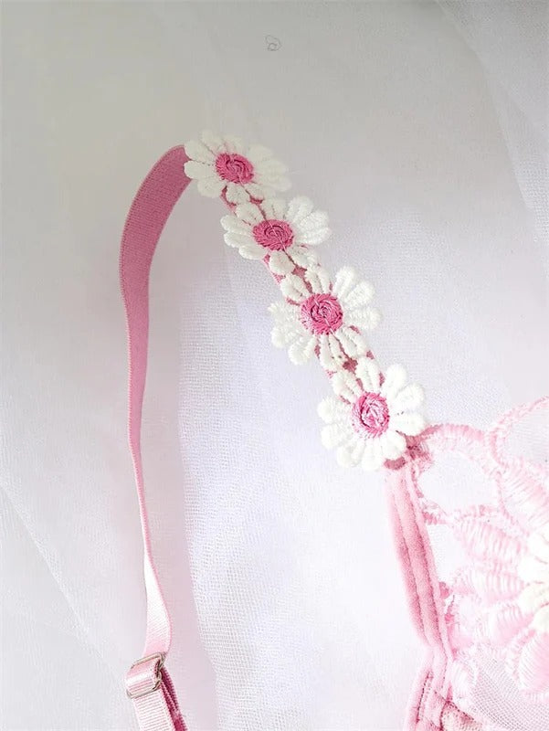 Shezaib Sexy Elegant White Lace Lingerie Set – Soft Mesh Floral Embroidered Bra & Panty