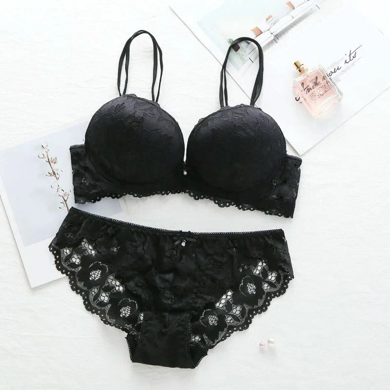 Flourish Elegant Lace Bra & Panty Set – Push Up & Double Padded Comfort with Floral Detailing (8855)