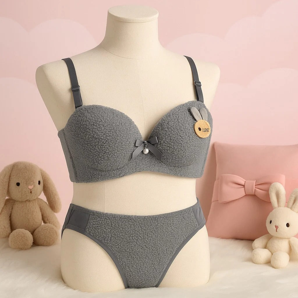 New High Quality Sexy Cute Soft Plush Design Bra & Panty Set E991