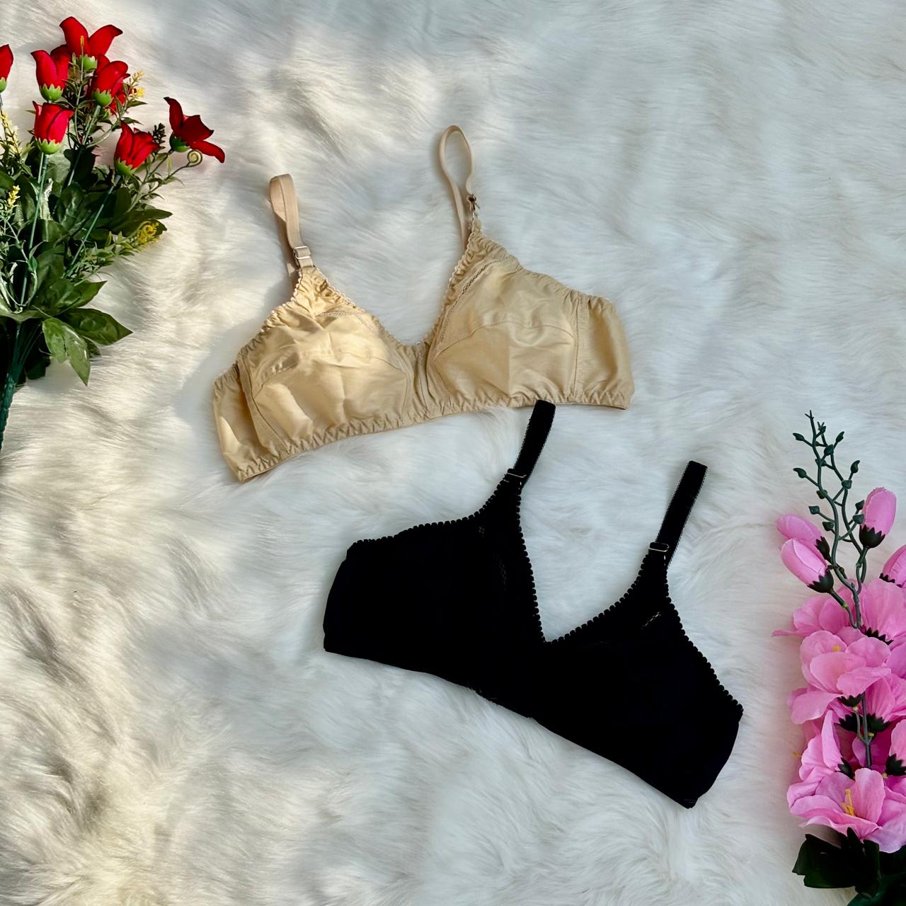 Shezaib cotton bliss non-padded bras in black and skin colors