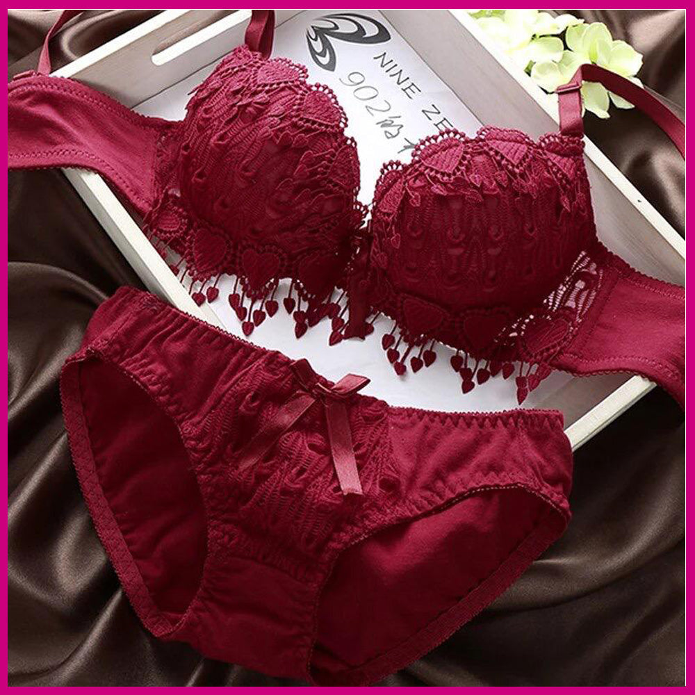 Flourish Women Lace embroidered Push Up Underwire Bra And Panty Set 01