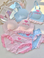 Shezaib  Baby Bay Pastel Ruffle Bra & Panty Set – Cute Printed, Soft Padded & Comfortable Lingerie for Girls