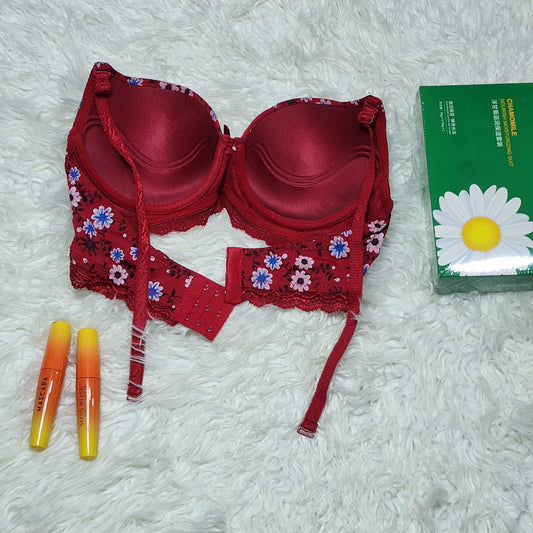 Shezaib Cute Flower Printed Underwired Adjustable Straps Push Up Bra And Panty Set 7035