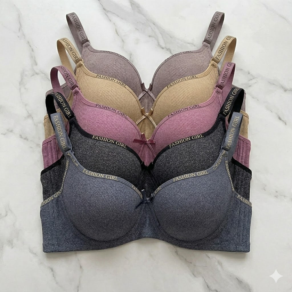 Shezaib Pack Of 2 Premium Ribbed Lining Padded Smooth Fit Wired Padded Bra with Soft Support Net Straps Elegant Finish 8754