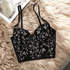 Shezaib  Lux Embroidered Black Mesh Bralette & Panty Set – Gold Floral Detailing | Elegant Lingerie for Women