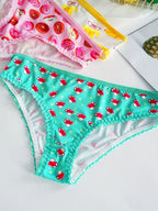 Pack of 3 Cute Fruit & Dessert Print  Multi-Color Low-Waist Briefs -2030