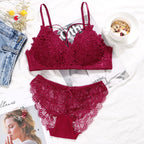 Shezaib Women's Set Wire Free Push Up Lace Female Underwear Set Transparent Panties Seamless Female Underwear and Panty Set 8815
