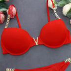 Shezaib High Quality New Style Chain Straps Front Metal V buckel Bra & Panty Set 195
