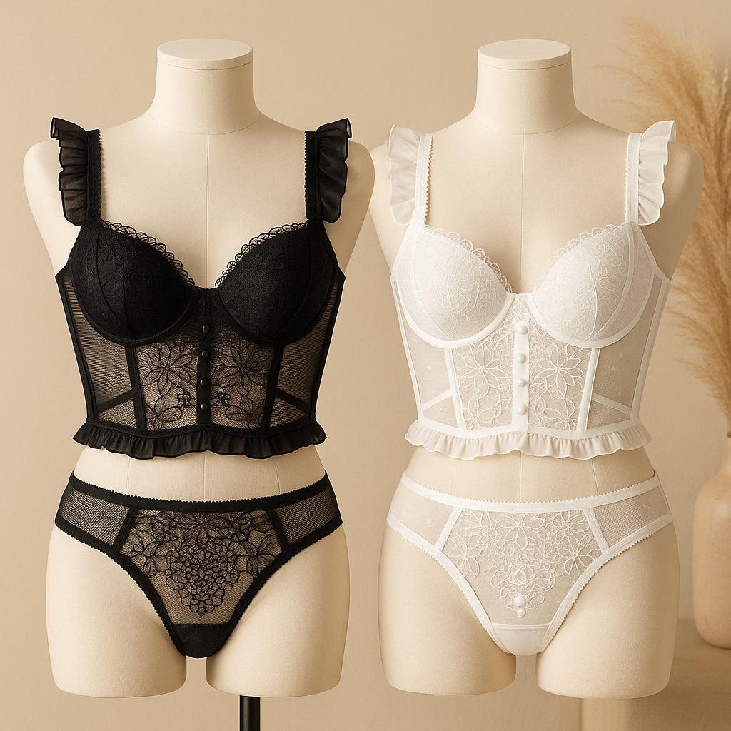 Flourish Luxury Lace Corset Bra & Panty Set | Lightly Padded Underwired Cups with Elegant Floral Detailing