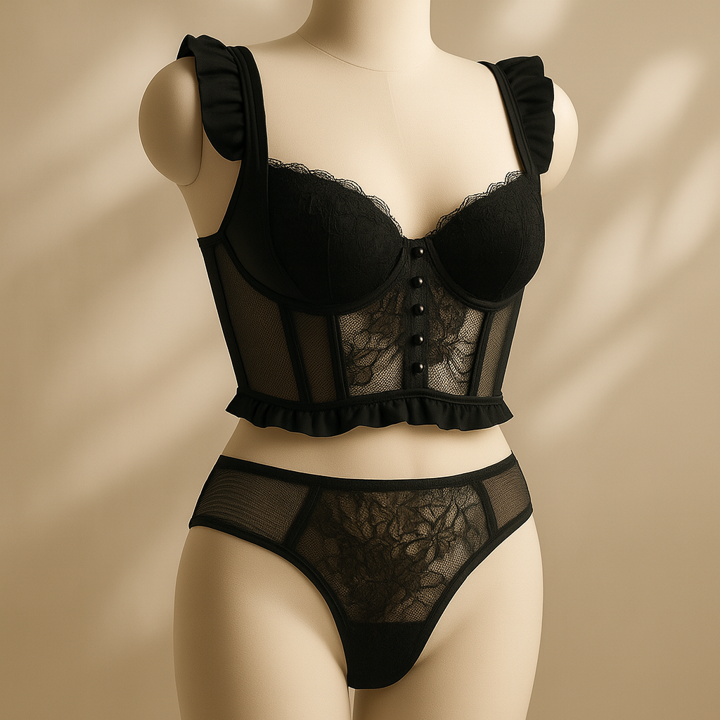 Flourish Luxury Lace Corset Bra & Panty Set | Lightly Padded Underwired Cups with Elegant Floral Detailing