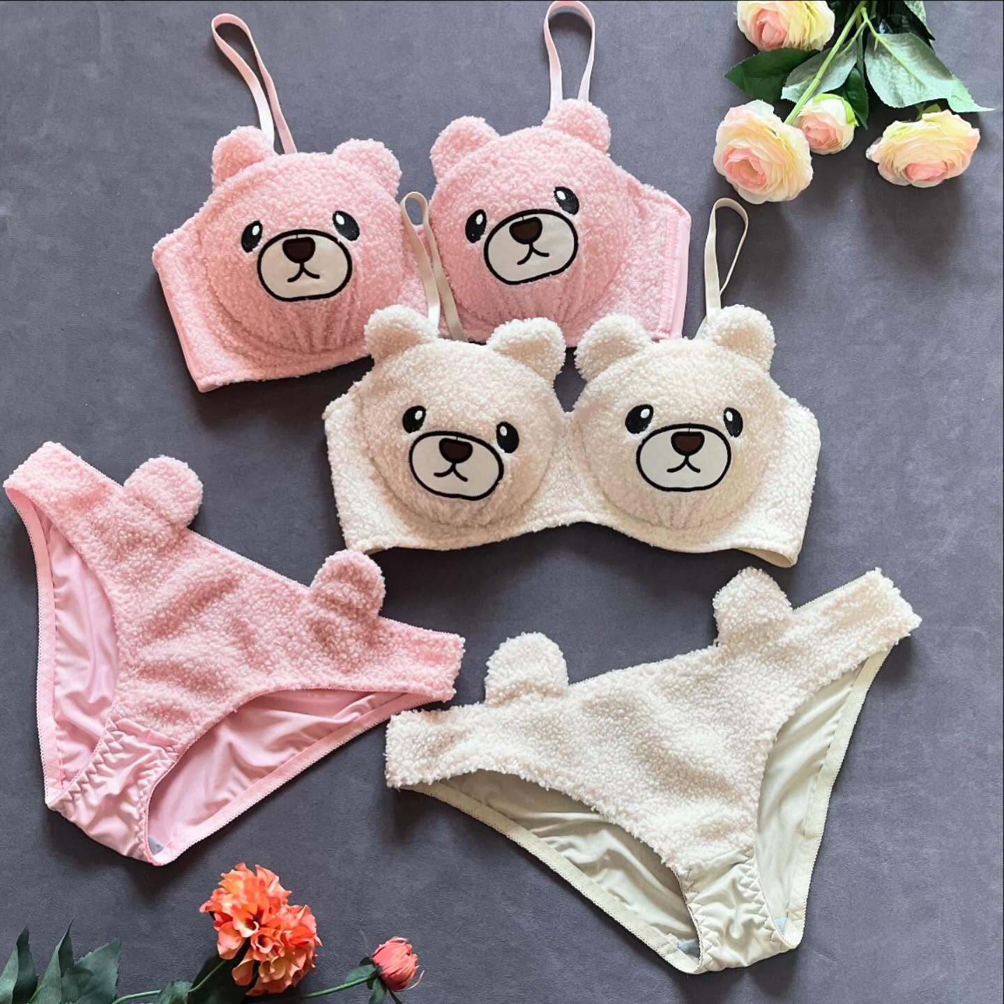 New High Quality Sexy Cute Bear Anime Soft Plush Design Bra & Panty Set 198