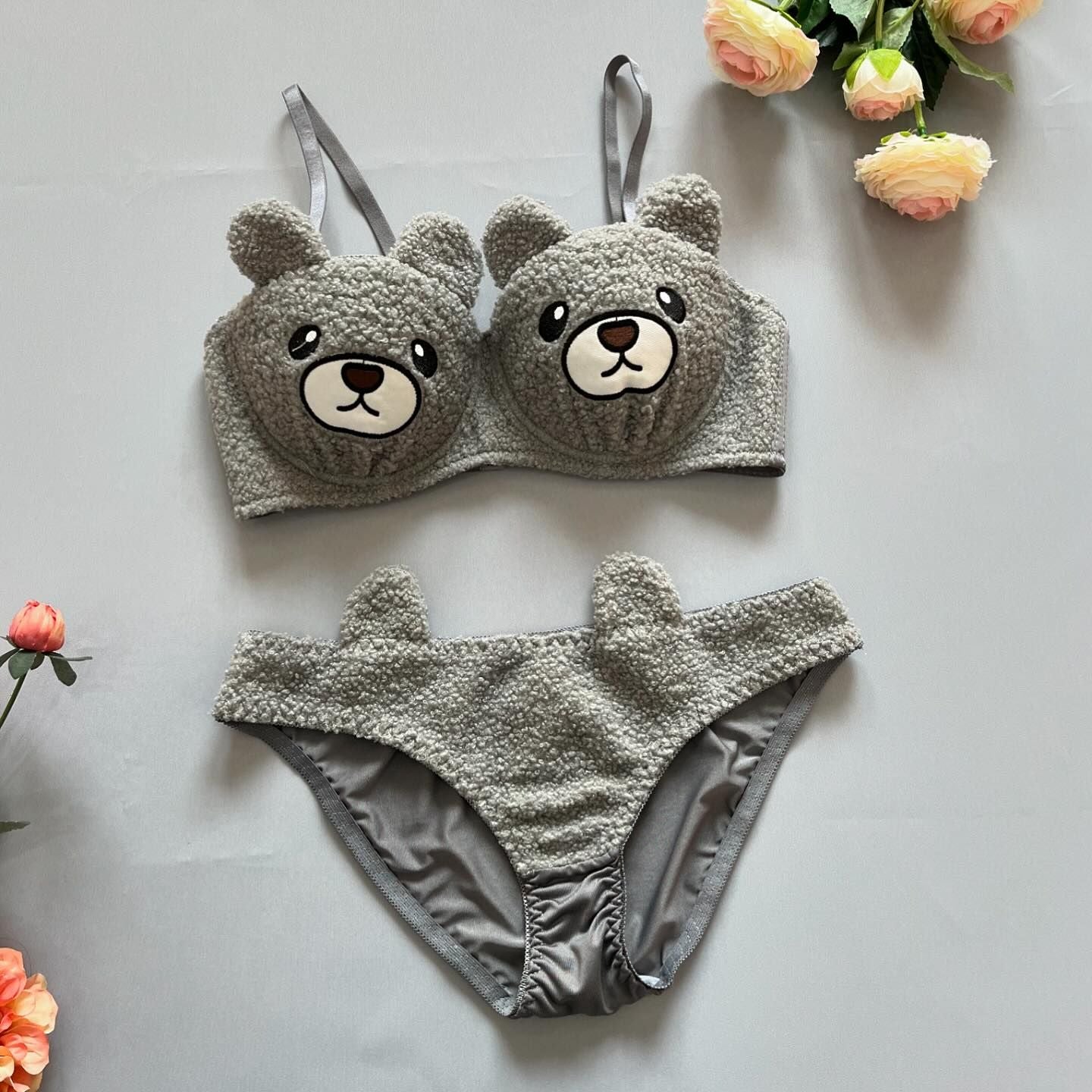 New High Quality Sexy Cute Bear Anime Soft Plush Design Bra & Panty Set 198