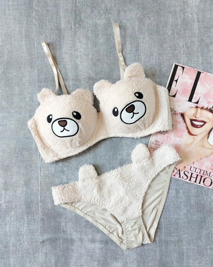 New High Quality Sexy Cute Bear Anime Soft Plush Design Bra & Panty Set 198