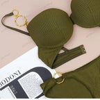 Shezaib New High Quality Sexy Metal Rings Straps With Adjustable Straps Back Closure Push-Up Bra & Panty Set 196