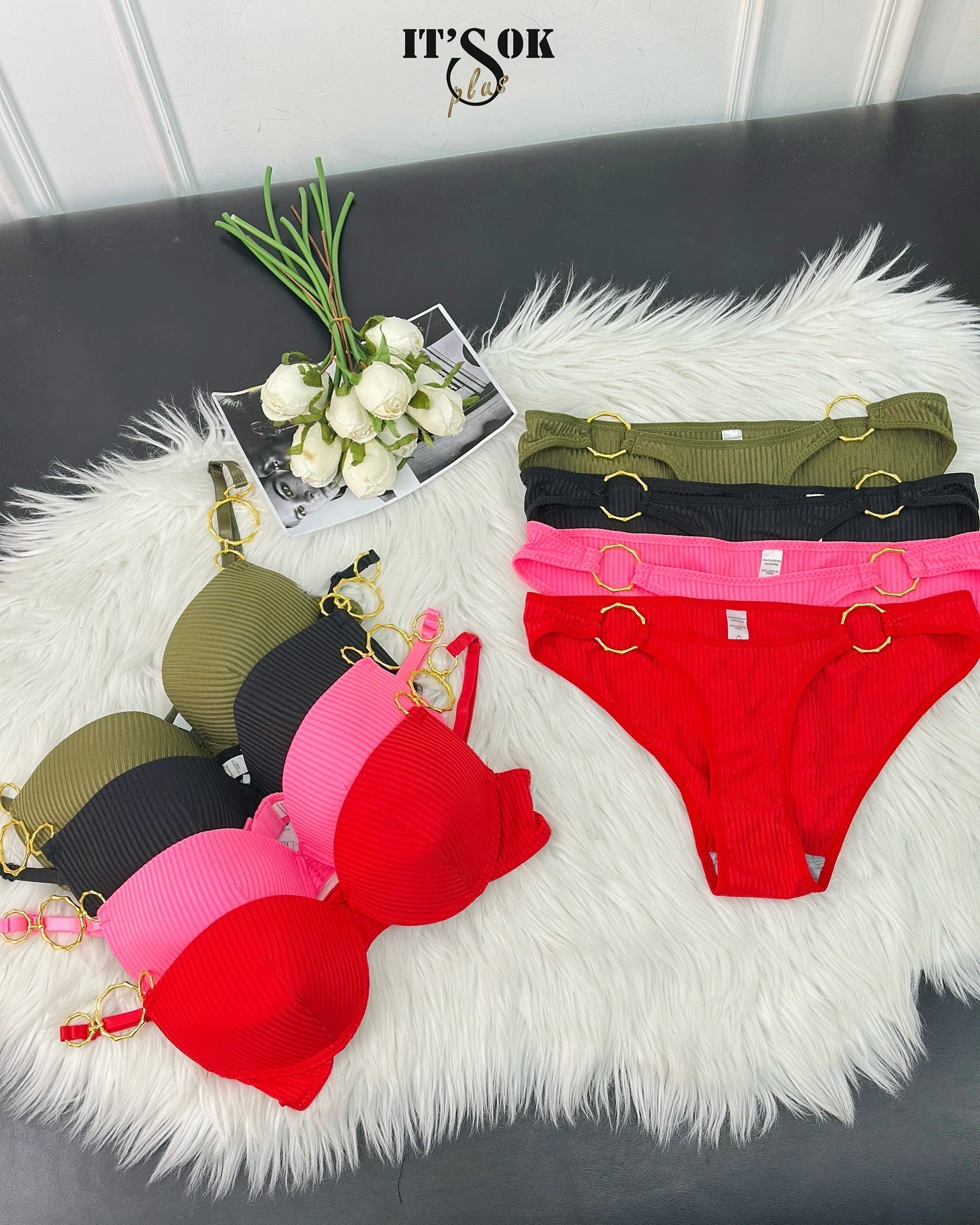 Shezaib New High Quality Sexy Metal Rings Straps With Adjustable Straps Back Closure Push-Up Bra & Panty Set 196