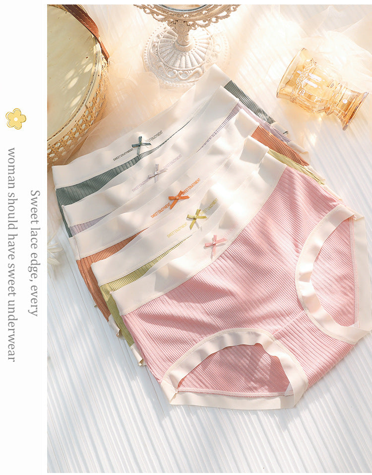 Pack of 4 Soft Ribbed High-Waist Cotton Panties for Women – Seamless Edges, Contrast Lace Trim & Cute Bow Detail – CS18