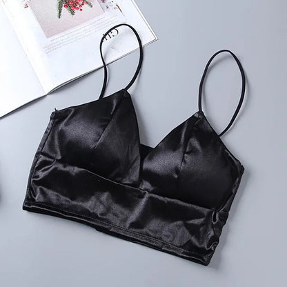 Shezaib Women Sexy Crop Tops Bra Satin Tube Solid Summer Camis Fashion Camisoles Seamless Basic Tight Z264