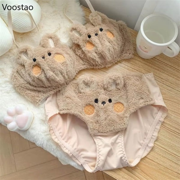 Shezaib Undergarments New High Quality Sexy Cute Anime Soft Plush Design bra underwear Japanese cartoon rabbit underwear Bra & Panty Set 582