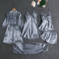 Shezaib 5 pcs Non Padded Pure Silk Pajama Set Cami Top Nightgown Sexy Sleepwear Robe Sets Lace Nightdress