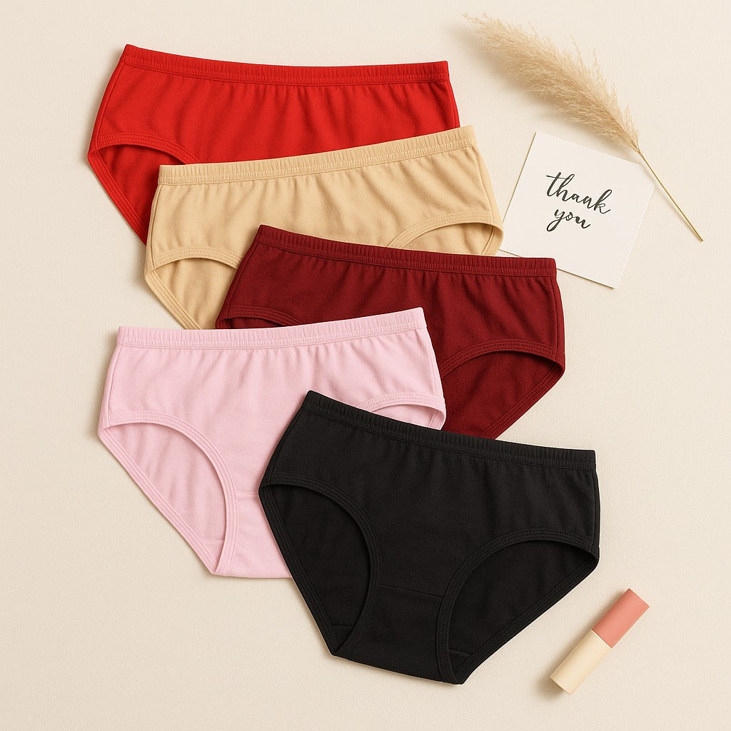 Shezaib women's 5 pieces cotton underwear panties in red, maroon, pink, black and skin colors