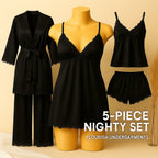 Shezaib 5-piece black nighty set on a mannequin
