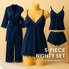 Shezaib 5-piece blue nighty set on a mannequin