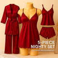 Shezaib 5-piece red nighty set on a mannequin