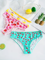 Pack of 3 Cute Fruit & Dessert Print  Multi-Color Low-Waist Briefs -2030