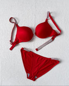 Flourish High Quality New Style Wired Rhinestone Straps Back Hook Adjustable Straps Bra & Panty Set E919