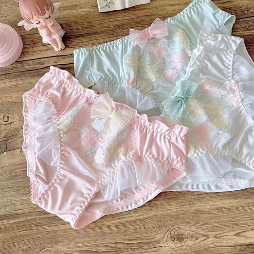 Flourish Pastel Pink Floral Embroidered Bra & Panty Set | Delicate Ruffle & Bow Design