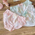 Flourish Pastel Pink Floral Embroidered Bra & Panty Set | Delicate Ruffle & Bow Design 022