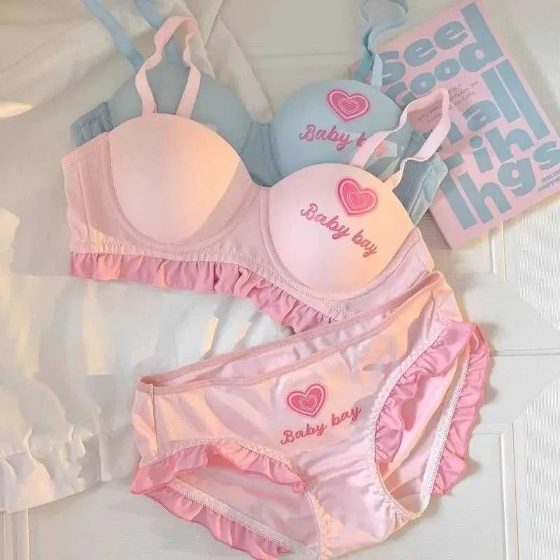 Shezaib  Baby Bay Pastel Ruffle Bra & Panty Set – Cute Printed, Soft Padded & Comfortable Lingerie for Girls