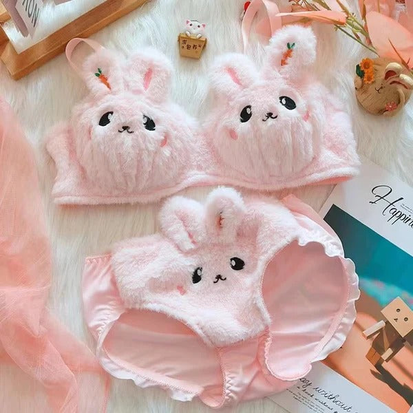Shezaib Undergarments New High Quality Sexy Cute Anime Soft Plush Design bra underwear Japanese cartoon rabbit underwear Bra & Panty Set 581