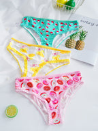 Pack of 3 Cute Fruit & Dessert Print  Multi-Color Low-Waist Briefs -2030