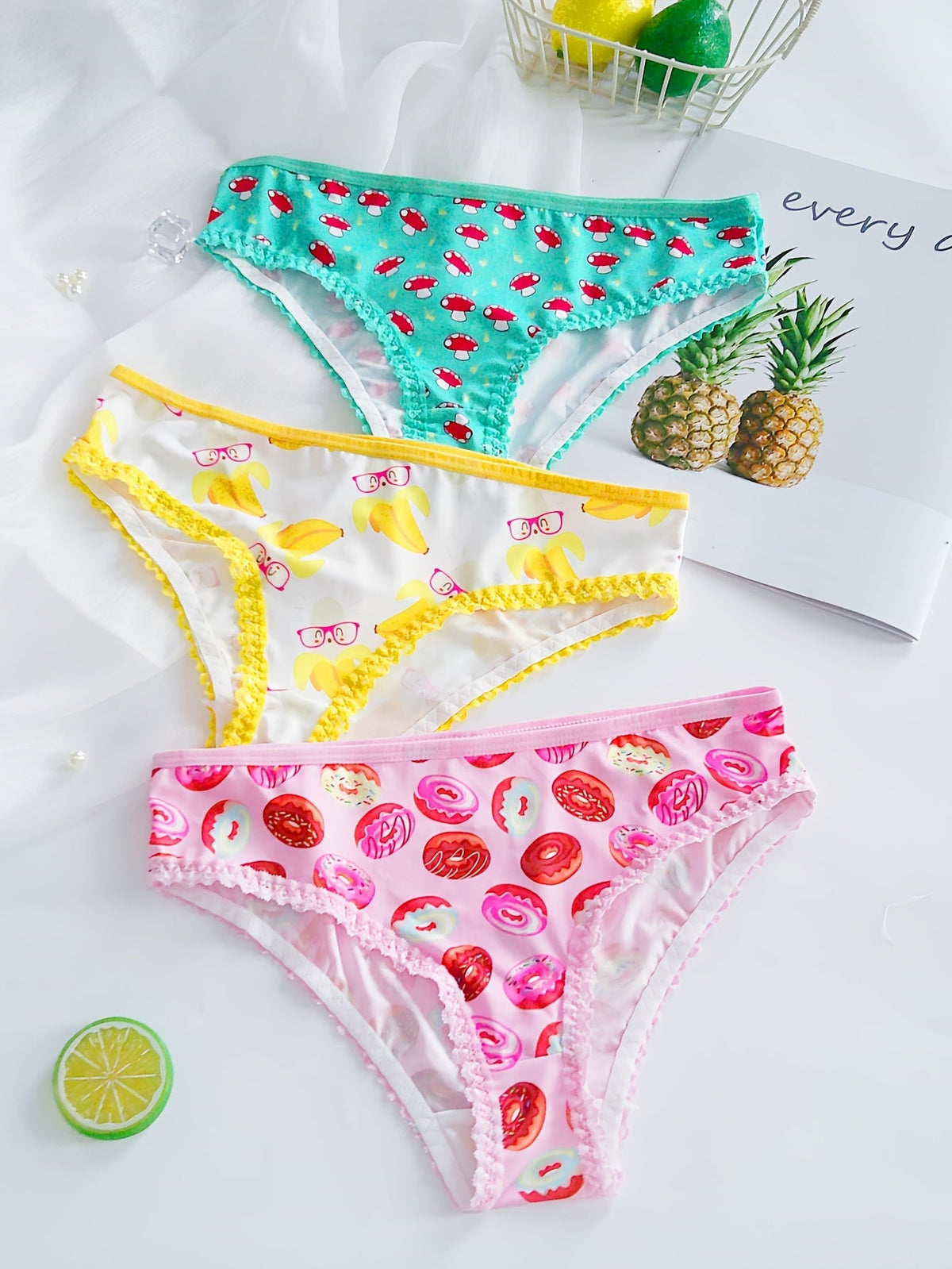 Pack of 3 Cute Fruit & Dessert Print  Multi-Color Low-Waist Briefs -2030