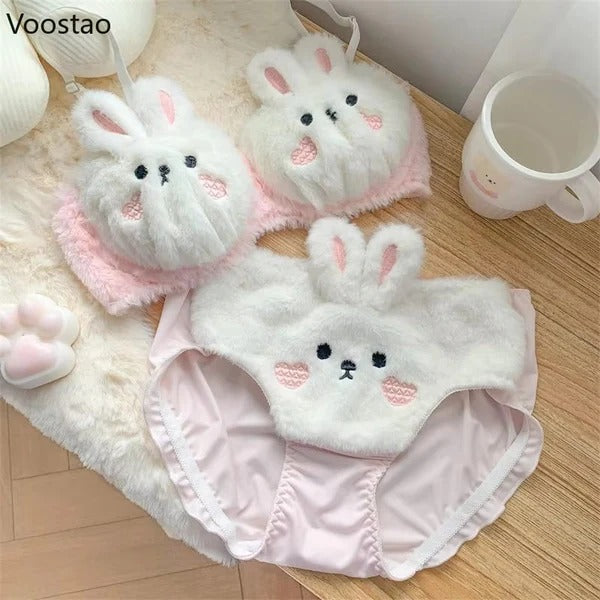 Shezaib Undergarments New High Quality Sexy Cute Anime Soft Plush Design bra underwear Japanese cartoon rabbit underwear Bra & Panty Set 582