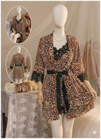 Shezaib Wild Grace: 2-Piece Leopard Print Satin Robe & Chemise Set - Art: 2502-1-K