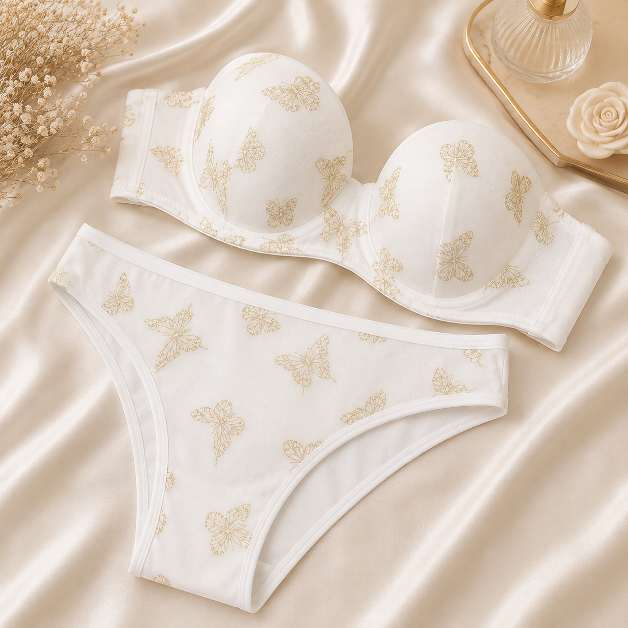 Shezaib Velvet Butterfly Print Bra & Panty Set – Soft Padded, Wired, Premium Lingerie for Girls & Women 8092