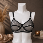Women's Non-Padded Sheer Mesh Heart Print Bra – Soft Transparent Everyday Comfort Bra