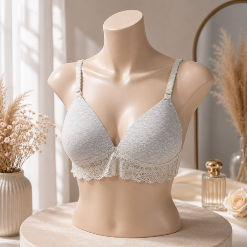 1pcs Women's Wireless T-Shirt Bra – Soft Lightly Padded Everyday Comfort Bra with Lace Trim