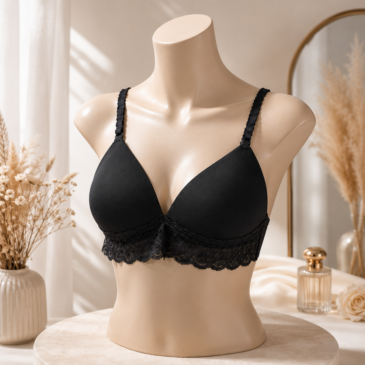 1pcs Women's Wireless T-Shirt Bra – Soft Lightly Padded Everyday Comfort Bra with Lace Trim