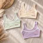 Girls' Non-Padded Ribbed Sports Bra – Soft Stretch Training Bra | Pack of 3 | Random Pastel Colors -K660